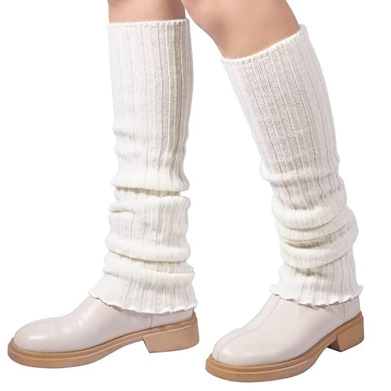 Winter Socks for Women – Woolen Stockings & Fleece Leg Warmers – Calf Length Korean Outfit Accessories – Foot Warmers for Girls, Kids, Skirt Wear – 2 Piece (White)-image-35
