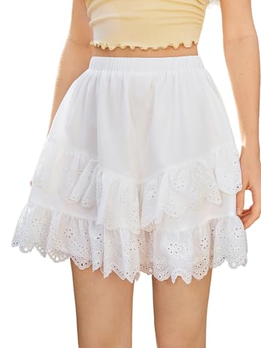 SHENHE Women's Ruffle Mini Skirt Layered Eyelet High Waist A Line Flowy Beach Vacation Skirt