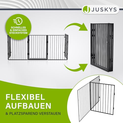 Juskys Metall Kaminschutzgitter 300 x 76 cm klappbar - Schutzgitter für Tiere - 5 Elemente inkl. Tür - Laufgitter Absperrgitter