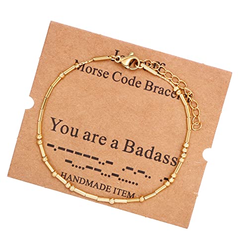 JoycuFF You are A Badass Funny Gifts For Women Adjustable Morse Code Bracelets Gifts For Women Girls Friends Soul Sister Aunt Best Friend Birthday Day Christmas Friendship Gold Bracelet