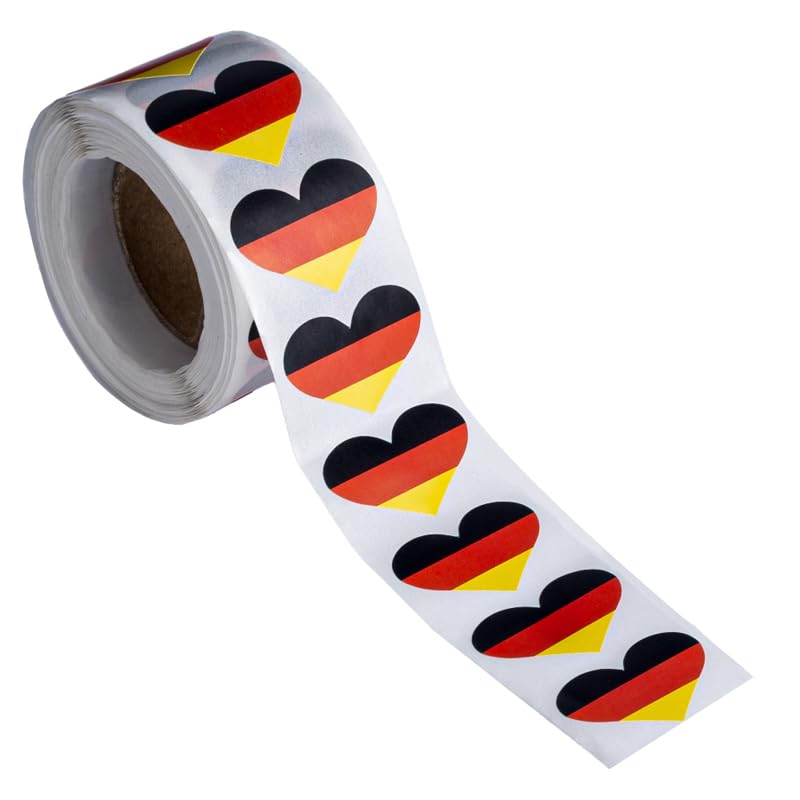 500pcs a Roll Germany Flag Heart Shape Stickers for Events Flag Heart Shaped Stickers on a Roll (Germany)