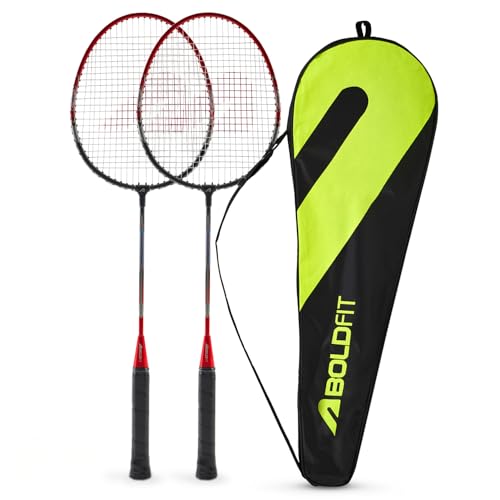 Image of Boldfit Badminton Rackets Aluminium Badminton Racket with Full Cover Bag Standard Shuttle Bat Match Shuttle Bats Lightweight Badminton Shuttle Bat Aeroflex - Red Pack of 2