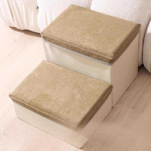 ペットステップ ドッグステップ ペット ステップ 階段 犬の階段 2段 タイプ 収納ボックス 組立 折りたたみ コンパクト 軽量 (ブラウン)