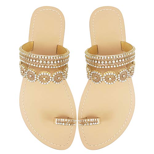 Image of Women's Rhinestone Flat Sandals, Women Flip Flops with Clip Toe RingBeadeed Rhinestone Crystal Jeweled Sandal Shoes for Summer Beach Oceanside Holiday Outdoor