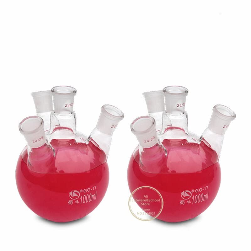 matraz de Vidrio borosilicato de Laboratorio. Matraz de destilación de Cuatro cuerpos de Vidrio de silicato de Alto Contenido de 100 ml-2000 ml for Laboratorio.(250ml 24x19x3)