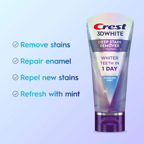 Crest 3DWhite Deep Stain Remover Dazzling Mint Toothpaste, 2.1 oz (Pack of 1), Whiter Teeth in 1 Day, Enamel Safe Fluoride Toothpaste for Fast Stain Removal and Prevention - image 2