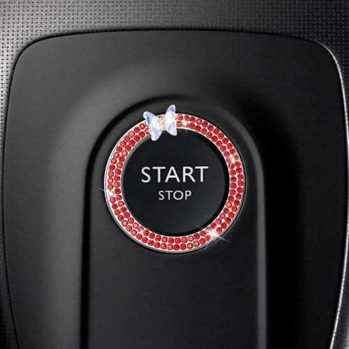 GAOLAOSY Emblema de mariposa para automóvil, anillo de botón de encendido automático con diamantes de imitación de cristal, adhesivo decorativo para botón de arranque del motor del automóvil