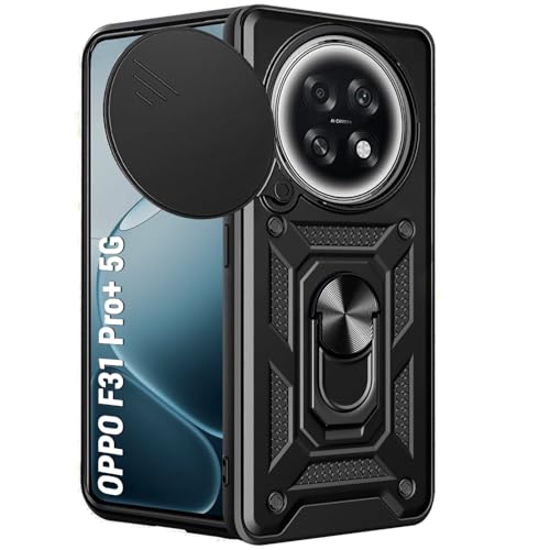 Image of TheGiftKart Tough Armor Bumper Back Cover Case for Oppo F31 Pro Plus 5G | KickStand & Ring Holder | 360 Degree Protection Back Cover Case for Oppo F31 Pro Plus (PC & TPU, Rotating Camera Cover, Black)