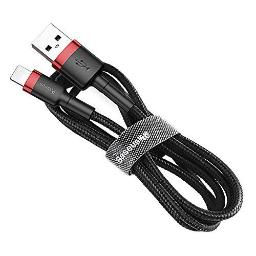 Baseus Cafule - Cable de carga rápida y datos compatible con iPhone X / XS / XR / XS Max, 2.4A, resistencia Kevlar, 50 cm, Rojo/Negro