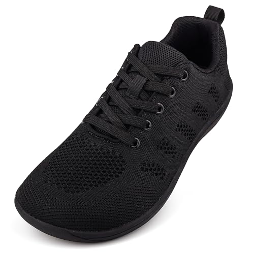 MINBEI Calzado Descalzo Mujeres Minimalista Zapatillas Deportivas Mujer con Puntera Ancha Sneakers Zapatos para Correr Mujeres Zapatos Casuales Ligero Transpirables Negro 39 EU