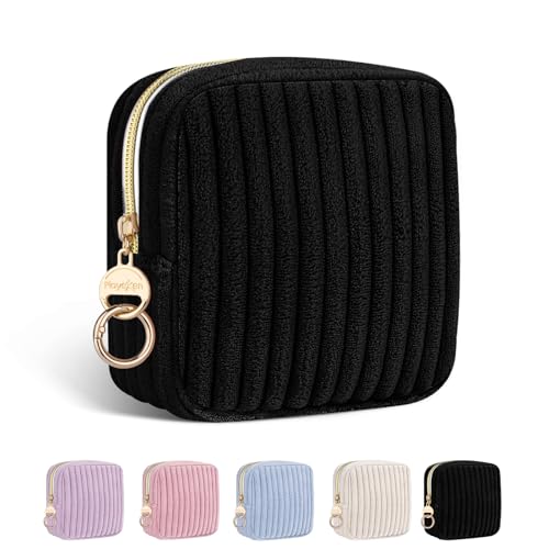 Image of Period Bag for Teen Girls, Corduroy Sanitary Napkin Storage Bag, Fluffy Menstrual Pad PouchTampon Holder for Purse (Black)