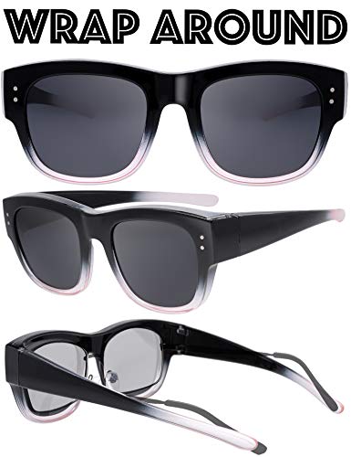 Image of The Fresh High Definition Polarized Wrap Around Shield Sunglasses for Glasses - Leather Eyeglasses Case