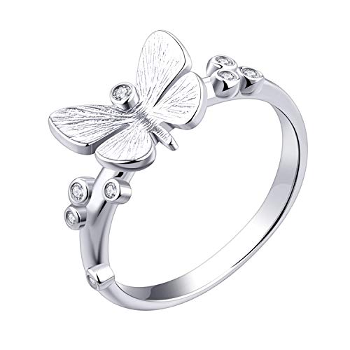 JO WISDOM Butterfly Ring,925 Sterling Silver Butterfly Jewelry for Mom Animal Statement Promise Engagement Wedding Ring for Women