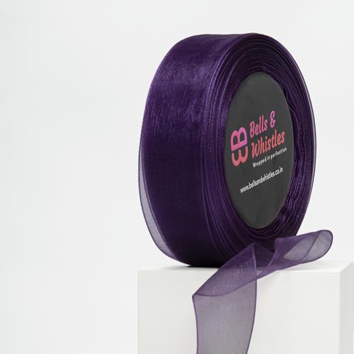 Image of Bells&Whistles Sheer Organza Ribbon | Pack of 2 | Length: 50 Yards Width: 1 inch | Christmas, Festive Decoration. (Midnight Purple)