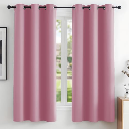 Image of Deconovo Curtains Thermal Insulated Blackout Curtains for Bedroom Sets of 2 Room Darkening Grommet Curtains in Pink 42X63 Inch by Deconovo