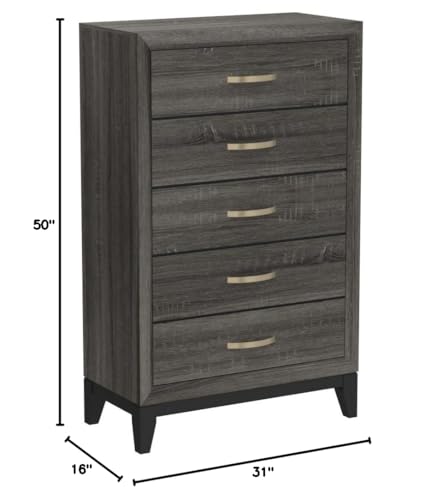 Acme-Valdemar-Metal-and-Wood-5-Drawers-Bedroom-Chest-in-Weathered-Gray Acme Valdemar Metal and Wood 5 Drawers Bedroom Chest in Weathered Gray