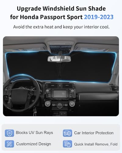 Sunshade for Honda Passport Windshield Sun Shade Custom Fit 2019-2024 2025 Honda Passport, Sport, EX-L, Touring, Eliten, SUV Accessories Foldable Sun Visor Front Window Shield Protector Block UV Ray