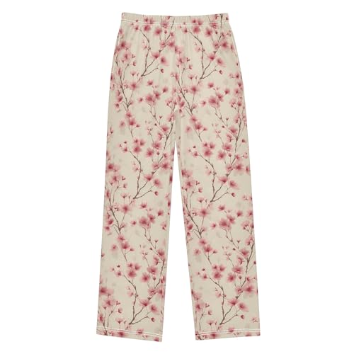 Pajama Pants Lounge Sleep PJ Bottoms Sleepwear Elastic Waist Drawstring S Cherry Blossom