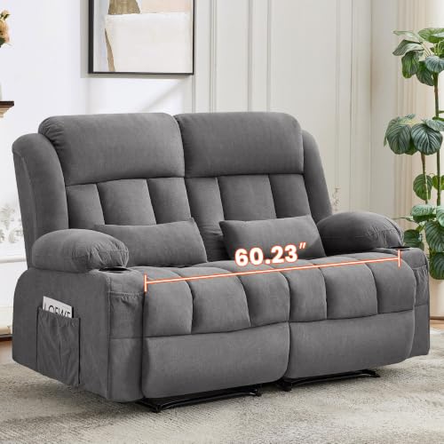 MAHOMICO Reclining Loveseat Sofa for Living Room, Ergonomic Backrest with Cup Holders&Side Pockets