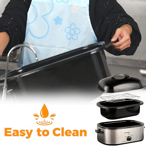 Roaster Oven 20 Quart, Electric Turkey Roaster Oven with Self-Basting Lid, Removable Pan and Rack, Full-Range Temperature, Powerful 1450W, Stainless Steel, Silver