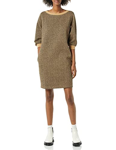 Amazon Essentials Damen-Sweatshirtkleid aus Fleece, Blousonärmel, Rundhalsausschnitt (erhältlich in Übergröße), Kamel, Gepard, Größe L