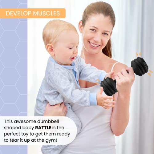 Image of Baby Dumbbell Toy - Silicone Dumbbell Teether Toys Weight Rattle Sensory Toy for Babies - Great Gift for Baby and Toddler Girls or Boys (Black)