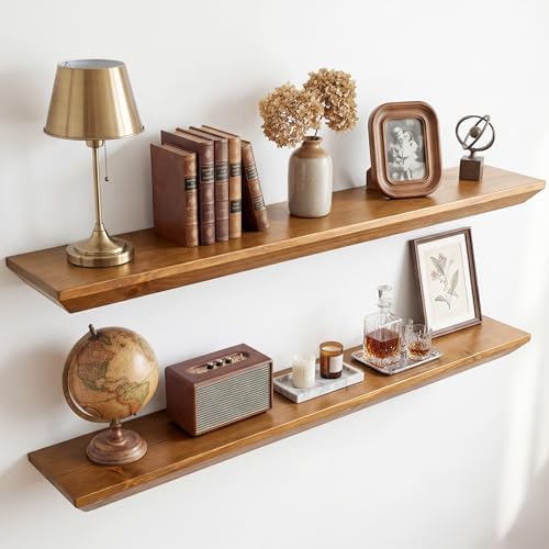 Acvoy 36in Solid Spruce Wood Floating Shelves with Beveled Bottom...