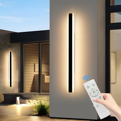 Mikeru 150CM Wall Strip Light, LED Garden Acrylic Front Door Light IP65 Rainproof Dimmable 3000K/4500K/6000K Wall-Mounted Long Strip Lights with Remote Control for Hallway, Courtyard