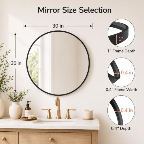 Image of USHOWER 2 Pack 30 Inch Round Bathroom Mirrors for Over Sink | Circle Mirror with Metal Frame, Black Wall Mirror Modern Decoration for Vanity, Entryway, Living Room, Hallway and Bedroom