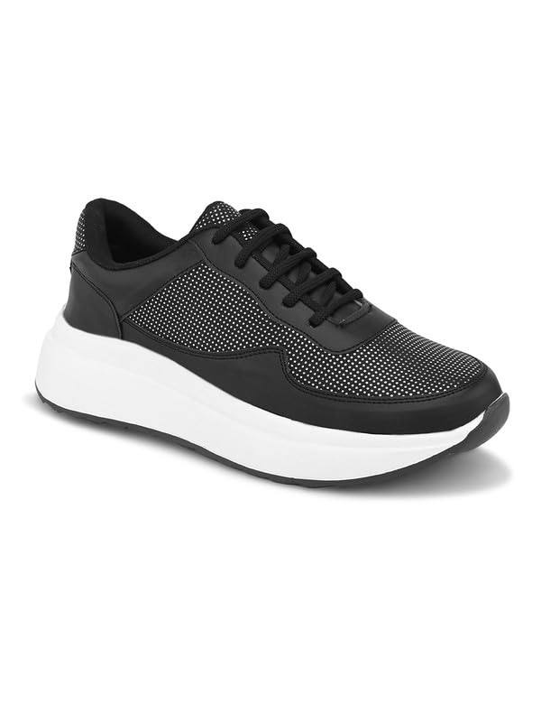 Image of XE Looks White Lace-Up Platform Sneakers | Perforated Upper | Cushioned Insole | Casual & Walking Shoes for Girls & Women