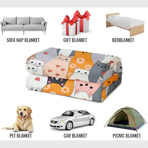 YISUMEI Kuscheldecke mit Cartoon Katzen mit Herzen, Super weiches Fleece, Überwurfdecke für Bettwäsche Couch Sofa, Schlafzimmer Wohnzimmer, Dekoration Decke, 125x150cm