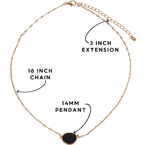 Humble Chic NY Simulated Druzy Pendant Necklace for Women with Sparkly Oval Stone - Gold, Silver, or Rose Gold Tone Chain - 16" with 3" Extender4