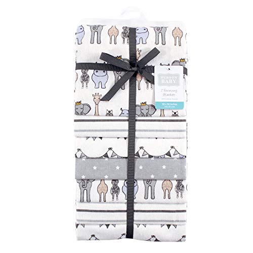 Image of Little Treasure Hudson Baby Cotton Poly Flannel Receiving Blankets Multipack, Blue Royal Safari, 30x30 inches