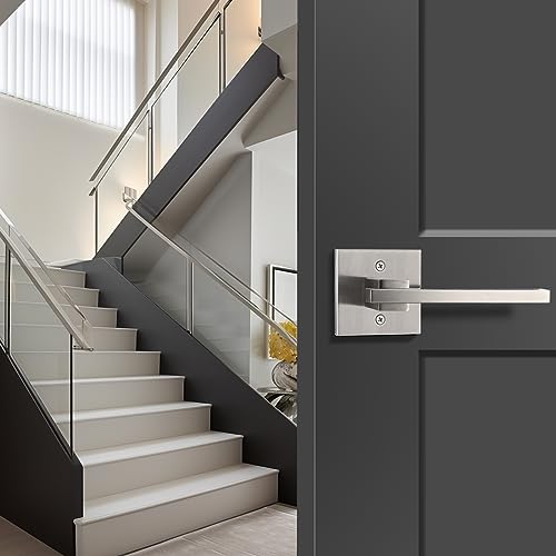 Image of Orger 1 Pack Dummy Door Handle Brushed Nickel Square Dummy Door Lever, Non-Turning Interior Closet Door Handle for Left and Right Hand
