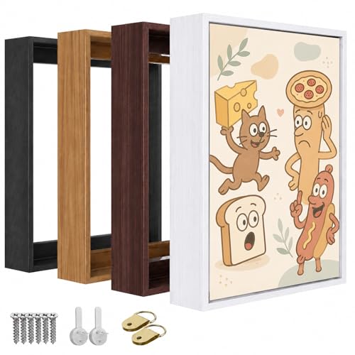 Image of Canvas Floater Frame for 1 to 1.25 Inch Deep Gallery Wrapped Canvas, Modern Wood Grain Textured Floating Frame for Finished Oil Paintings & Wall Art, Durable Lightweight Polyresin, Made in USA (White,18 x 18 Inch)