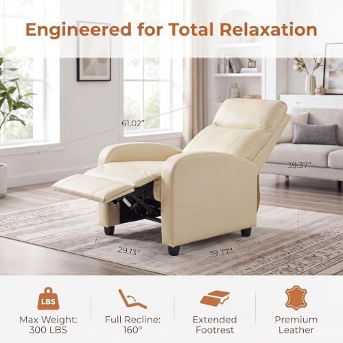 Image of Manual Massage Recliner Chair, Oversized Lazy Boy Reclining Sofa with 8 Massage Modes, Adjustable Backrest & Extended Footrest, Ergonomic Single Recliner Couch for Living Room, Bedroom, Beige