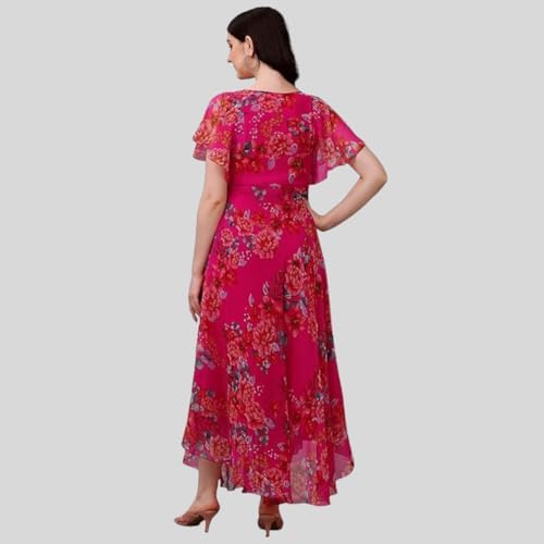 Fashion2wear Women's Georgette Floral Digital Print Short Sleeve Full-Length Fit & Flare Long Gown Dress for Girls (LN-X9TQ-MN1D)