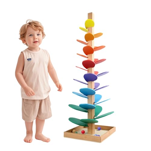 Holz Kugelbahn Klangbaum, Klang Murmelbahn Regenbogen, Regenbogen Klangbaum, Montessori Motorikspielzeug aus Holz Lernspielzeug für Kinder ab 3 Jahren