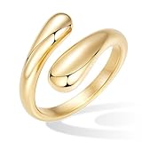 Poxtex Gold Wedding Band Rings for Women Size 9, Adjustable Signet Stainless Steel Statement Rings Gold Jewelry