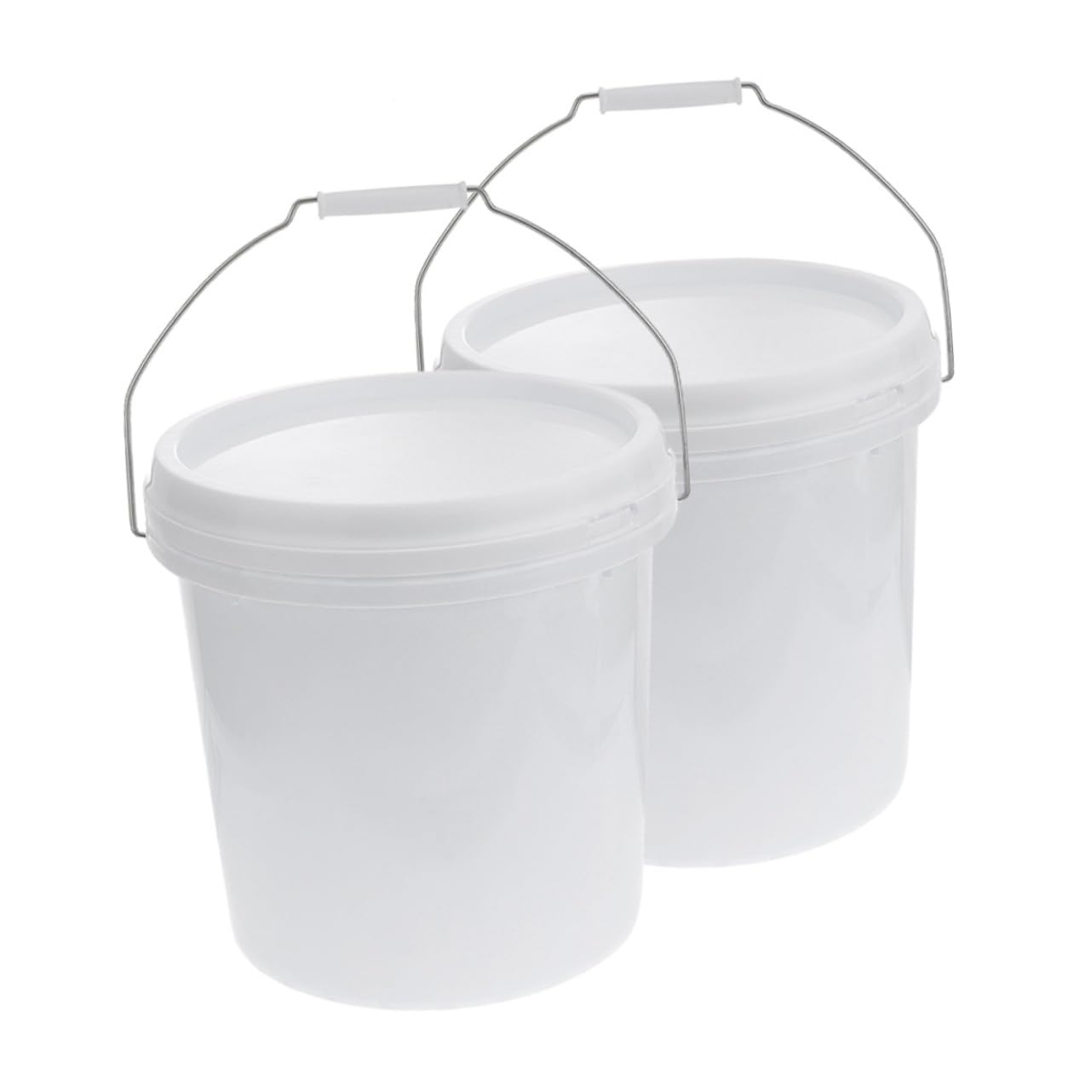 Cabilock Cubo de Plástico Blanco de 5l con Tapa Hermética y Diseño Redondo, Fácil de Limpiar y Reutilizable para Almacenar y Separar Pintura Hogar, Pack de 2 Unidades