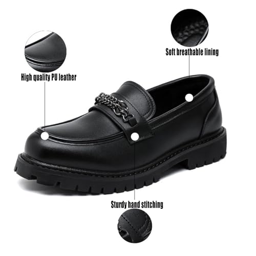 Men's Leather Platform Slip-on Penny Loafers,Classic Round Toe Lug Sole Non-Slip Business Dress Shoes,Casual Party Formal Work Shoes2
