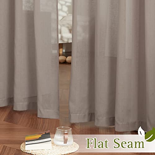 NICETOWN Semi Sheer Linen Curtains 45 inch Long for Small Window, (Burlap) Grommet Linen Sheer Curtains Privacy with Light Filtering Drapes for Cafe/Kitchen, 2 Panels, W52 x L45