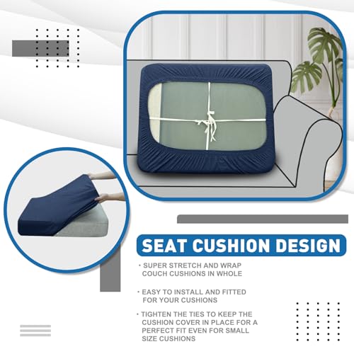 XINEAGE Large Couch Cushion Covers Seat Cushion Cover Thick Stretch Sofa Slipcovers 1 Piece Individual Couch Covers with Elastic Bottom(Single XL Seat Cushion/Backrest,Navy Blue)