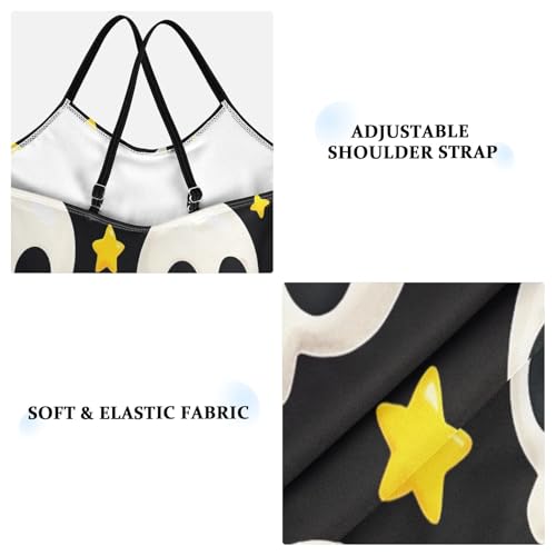 Cute White Skulls Yellow Stars Girls Swim Suit with Adjustable Shoulder Strap, Beach Swimsuit, 3-103