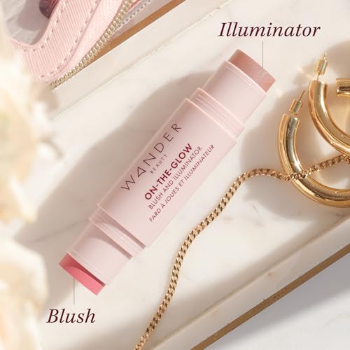 Image of Wander Beauty On-the-Glow Blush and Illuminator - Dusk /Nude Glow - 7-in-1 Hydrating Cream Blush & Highlighting Stick - Stick Blush for Cheeks, Lip, Face & Body - Highlighter Makeup & Blush - 0.4 oz