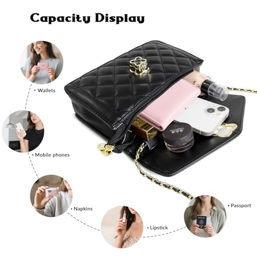 Image of Quilted Leather Crossbody Bags for Women Trendy Ladies Shoulder Purse Satchel HandBag with Chain Strap
