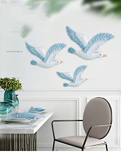 Seahug Coastal Seagulls Wall Decor-3Pcs Resin Nautical Nordic Birds Beach Relax Mediterranean Theme Ornaments-Cute Livingroom/Bedroom/Cafe/Bar/Hotel Hanging Home Wall Art Decoration thumb #3