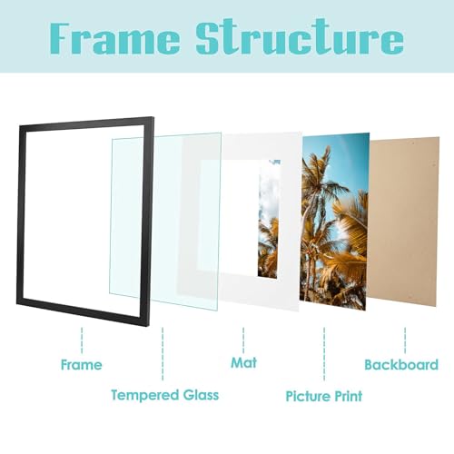 Image of Frametory, 11x14 Picture Frame - Display 8x10 Photo with Mat - Wide Molding - Preinstalled Wall Mounting Hardware (Black, 8-Pack)