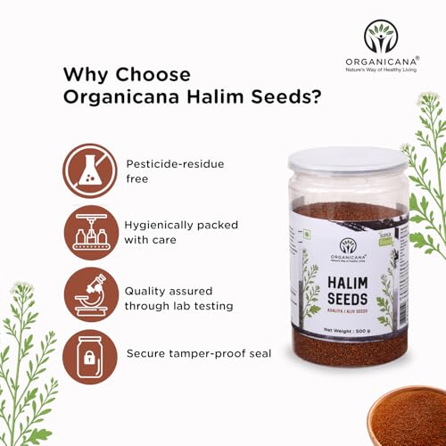 Image of Organicana Halim Seeds 1kg - (Pack of 2) 500gm each- Garden Cress | Aliv Seed | Asaliya | High in Fibre and Omega 3 | Garden Cress | Asalia | Haleem seed | Immunity Booster Superfood