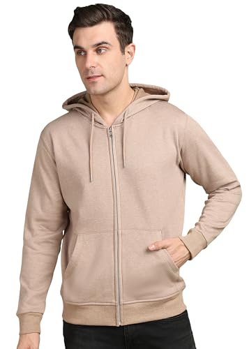 Image of Alan Jones Clothing Men's Solid Zipper Hooded Sweatshirt | Ribbed Hem, Lined Hood, Side Pockets, Durable Zip | Multiple Colors